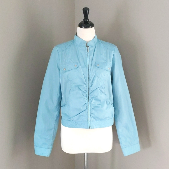 Forever 21 Blue Zip up Nylon Jacket with Mesh Lining Sz L Juniors - Picture 2 of 8